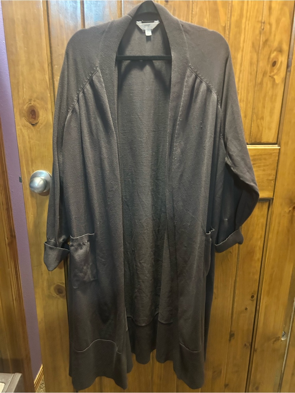 Terra & Sky Open-Front Longline Cardigan in Brown